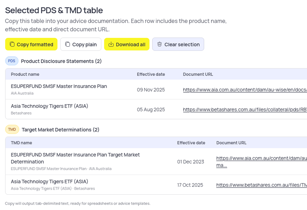 Bulk download feature for PDS documents from a table view